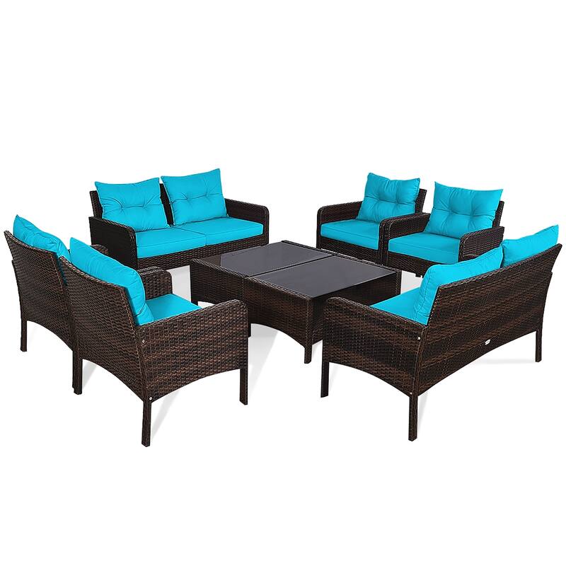 Costway 8PCS Patio Rattan Furniture Set Loveseat Sofa Coffee Table - 8-Piece Sets