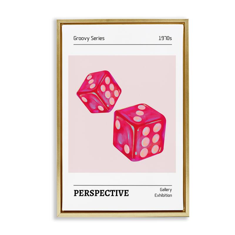 Stupell Pink Dice Pair Framed Floater Canvas Wall Art Design By LSR Design Studio - 21 x 31 - Gold