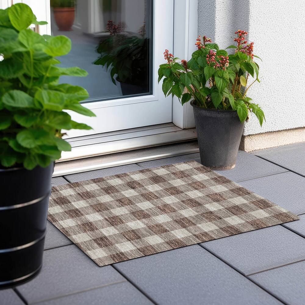 Machine Washable Indoor/ Outdoor Chantille Plaid Rug