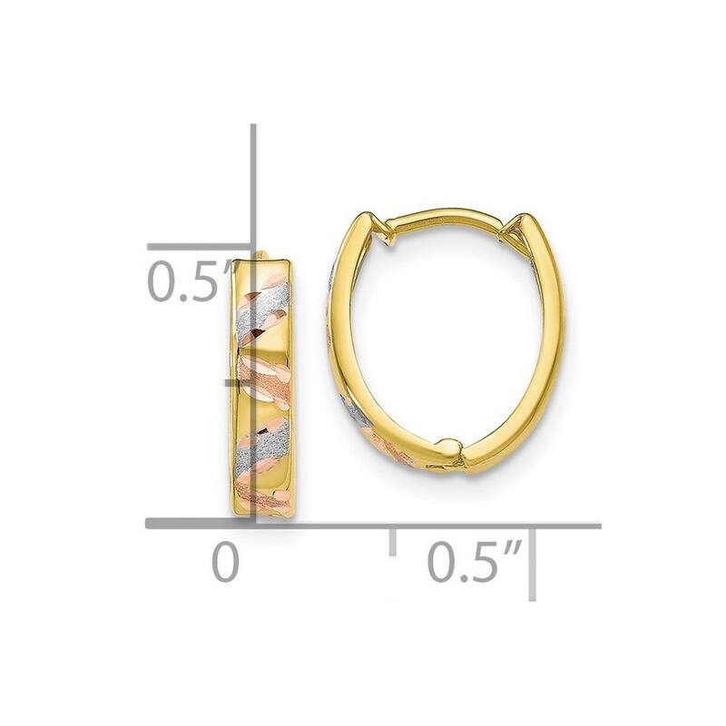 Curata 10k Tri-color Gold Satin Diamond-Cut Striped Huggies Hinged Earrings (3mmx21mm)