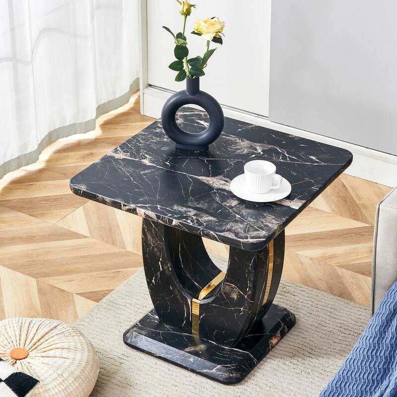 Modern Minimalist Wood Marble-Patterned MDF Square Coffee Table