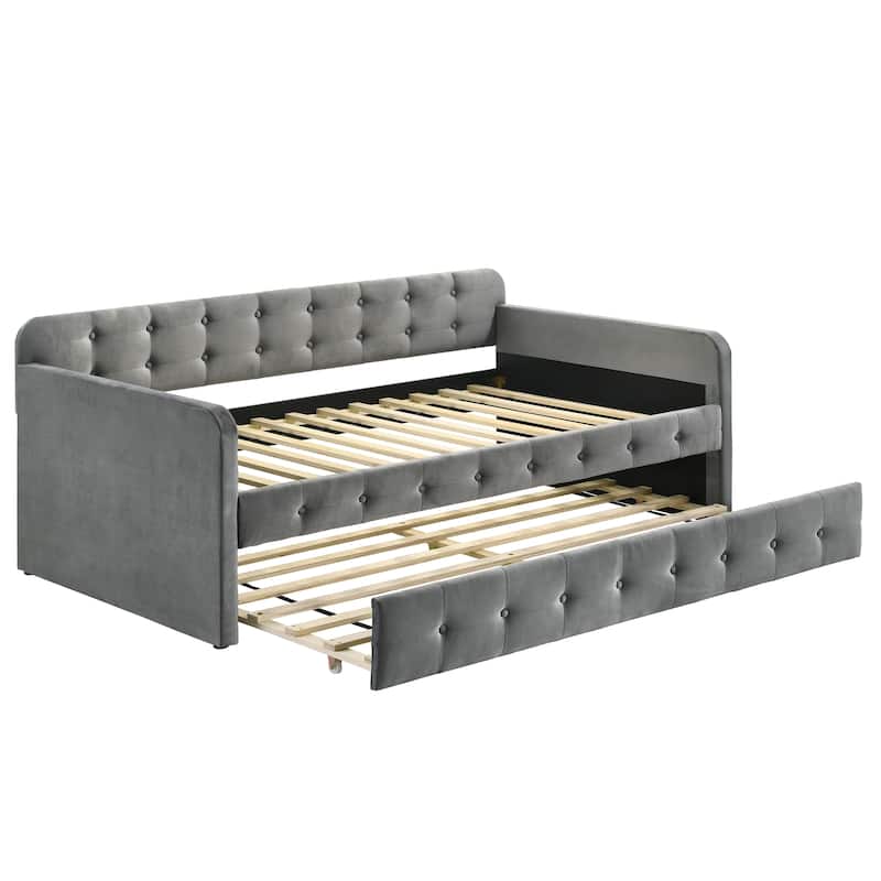 Menzelle Contemporary 2-Piece Twin Upholstered Tufted Day Bed with Trundle by Furniture of America