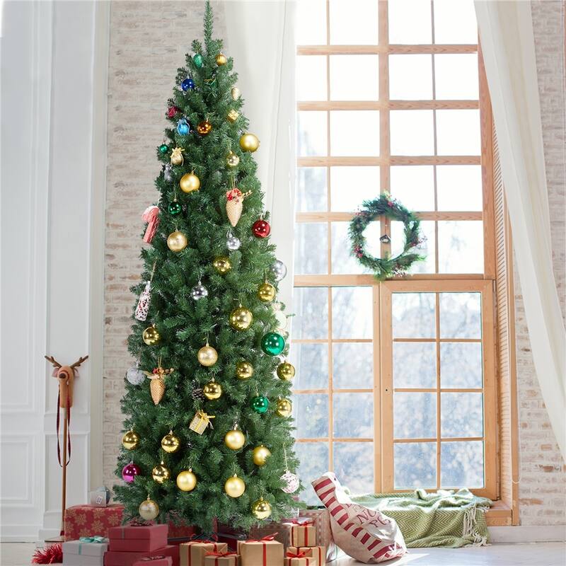 Yaheetech Pre-lit Artificial Christmas Tree Slim Tree Hinged Spruce
