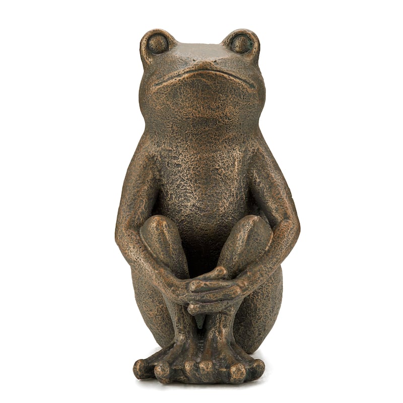 Glitzhome 12''H Resin Bronze Squatting Sitting Frog Statue