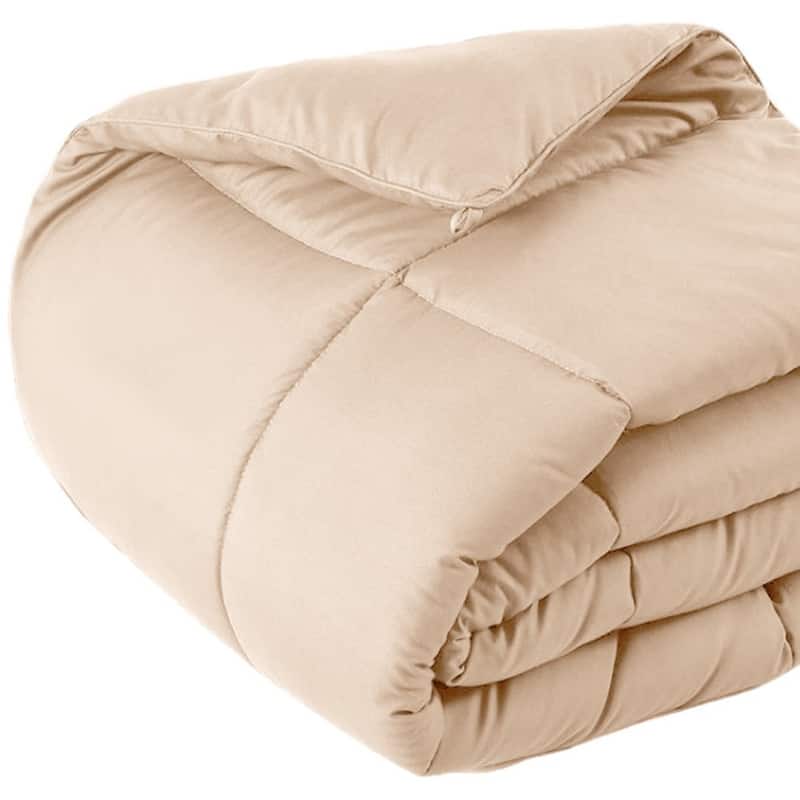 Beige Queen Box Stitch Microfiber Down Alternative Comforter