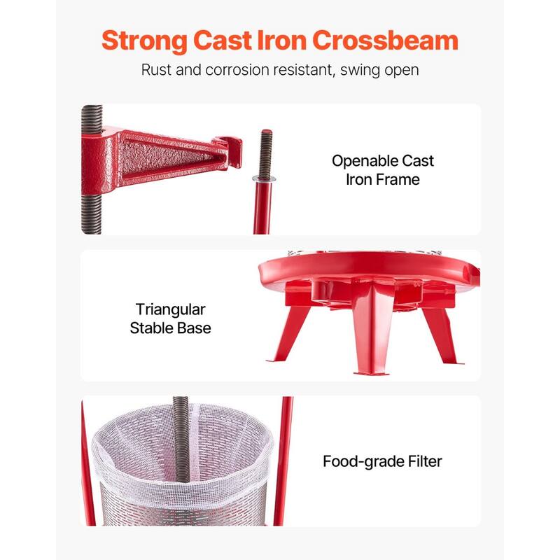 Fruit Wine Press Manual Press for Wine Making 2.38 Gal/9L Stainless Steel - Multi