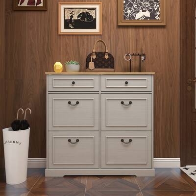Slim Shoe Cabinet with 2 Drawers & 4 Flip Drawers, Shoe Rack with Adjustable Shelf, Freestanding Shoe Cabinet Organizer