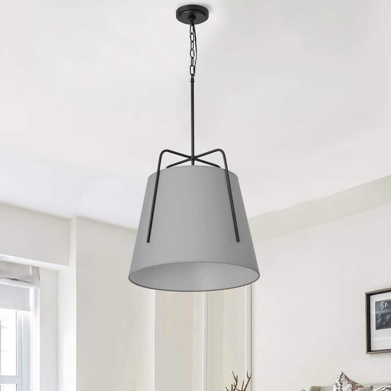 Modern Matte Black 3-Light Creative Gray Fabric Shade Hanging Lamp - Black