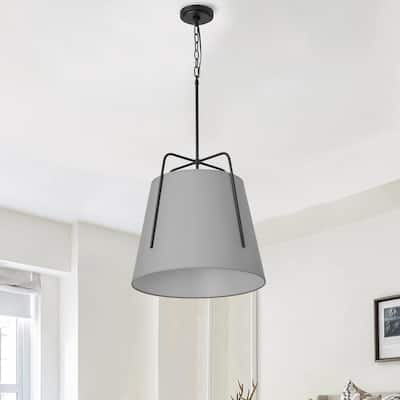 Modern Matte Black 3-Light Creative Gray Fabric Shade Hanging Lamp