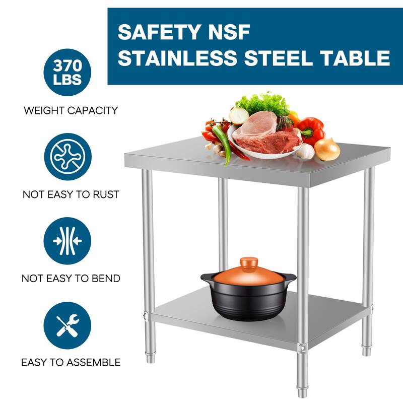 60 x 24in Stainless Steel Kitchen Prep Table Work Benches with Under Shelf