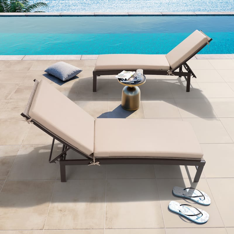 Outdoor Patio Cushioned Lounge Chair Aluminum Adjustable Sun Lounger with Thick Cushion