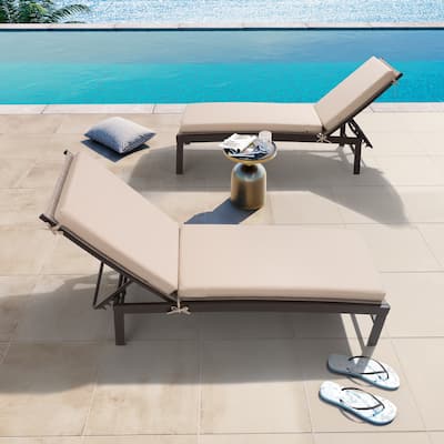 Outdoor Patio Cushioned Lounge Chair Aluminum Adjustable Sun Lounger with Thick Cushion