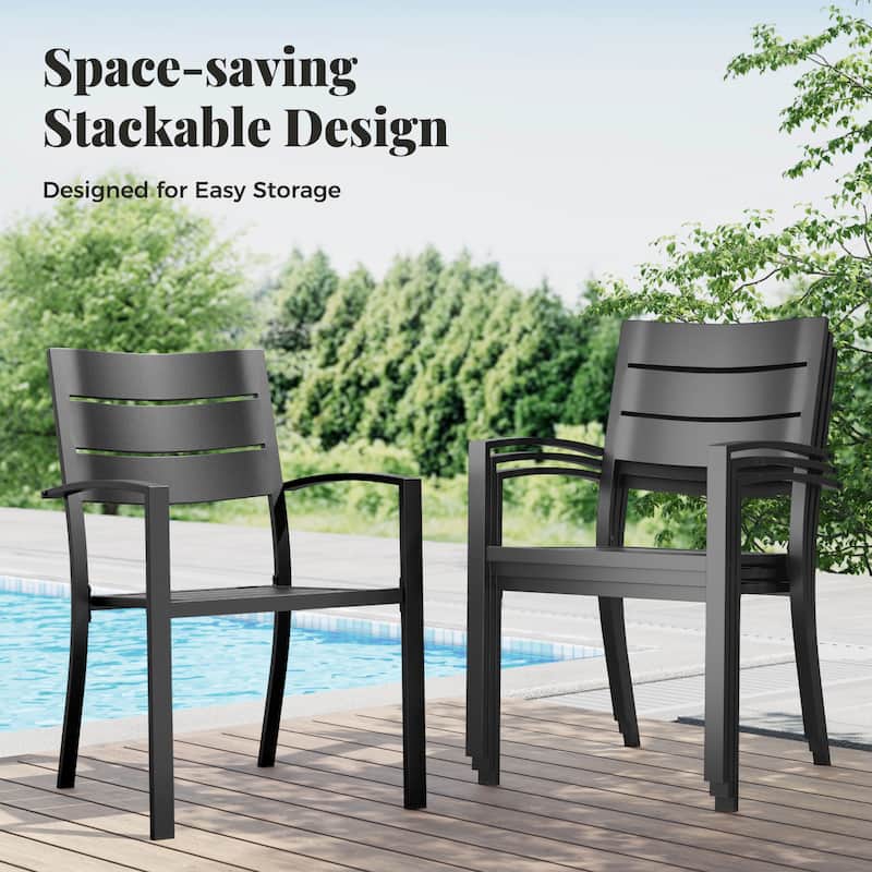 MAISON ARTS Outdoor 5 Pieces Dining Set Metal Table with Umbrella Hole & Stackable Patio Dining Chairs