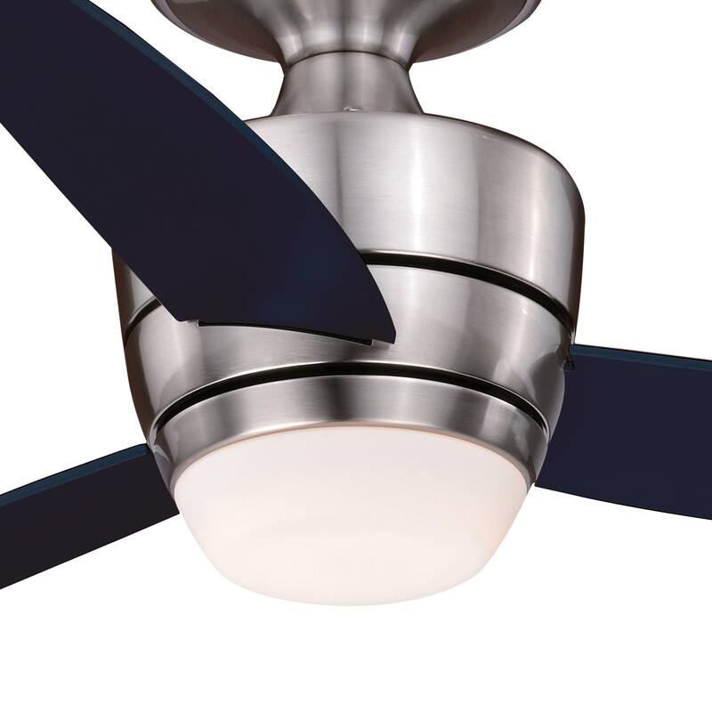 Adrian 44 In. Quiet Satin Nickel Flush Ceiling Fan with LED Light Kit and Remote - 44-in W x 13-in H x 44-in D