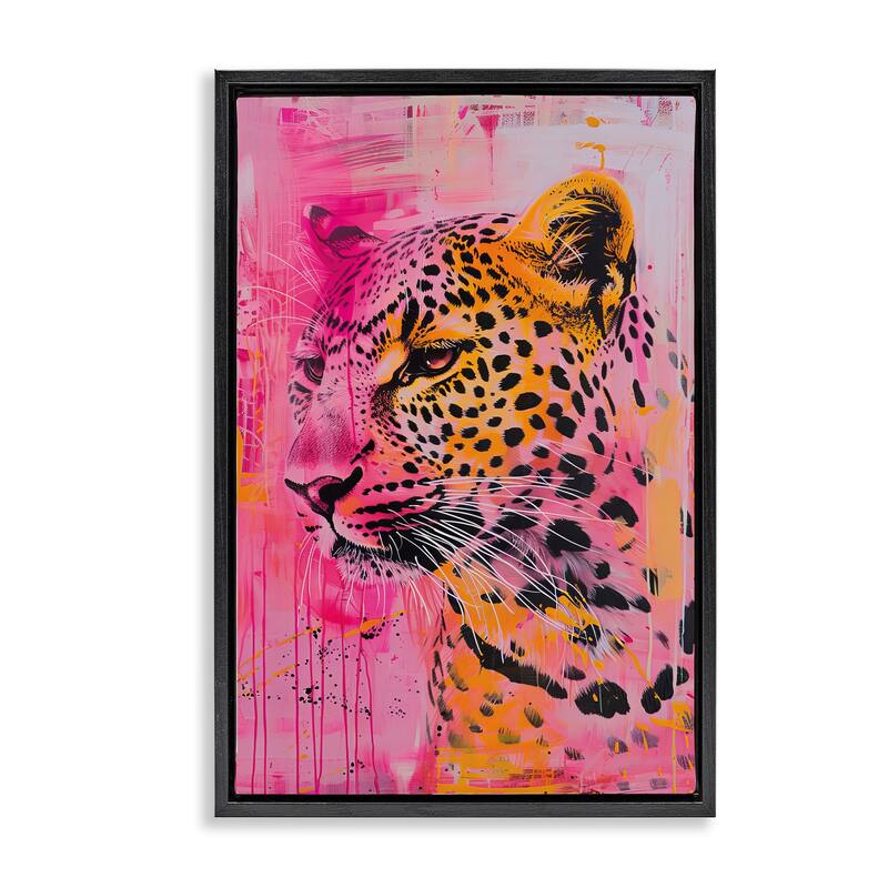 Stupell Vibrant Purple & Orange Cheetah Framed Floater Canvas Wall Art Design By LSR Design Studio - 17 x 25 - Black