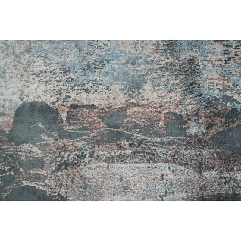 Hand Knotted Oriental Viscose Silk Carpet Modern Abstract Multi-Colored Abstract Area Rug - 9' 8'' X 8' 0''