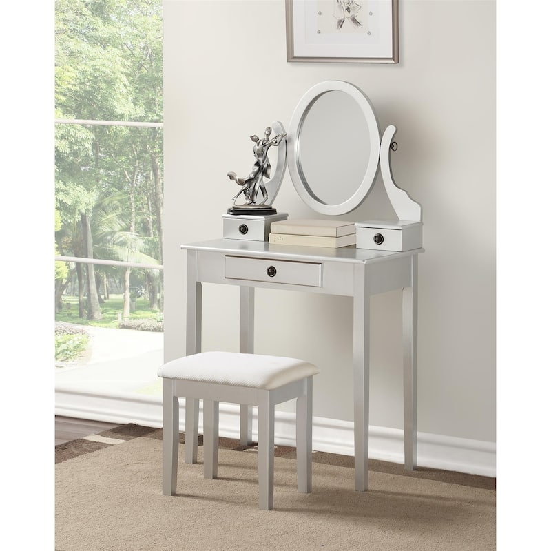 Roundhill Furniture Moniys Wood Moniya Makeup Vanity Table and Stool