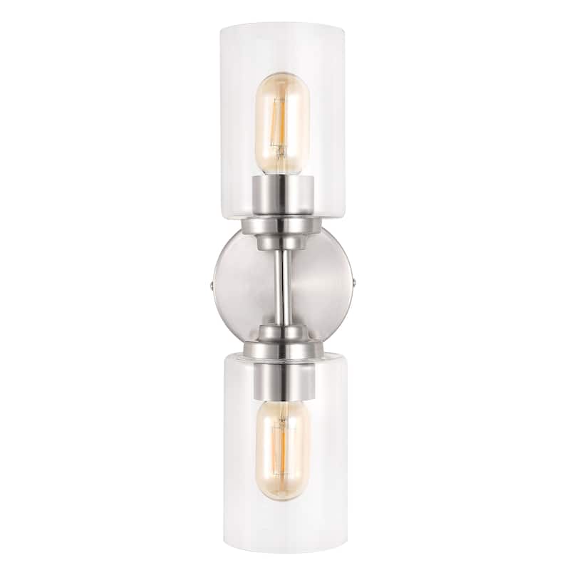Giles 16" 2-Light Farmhouse Industrial Iron Cylinder LED Sconce, Oil Rubbed Bronze/Clear by JONATHAN Y - One