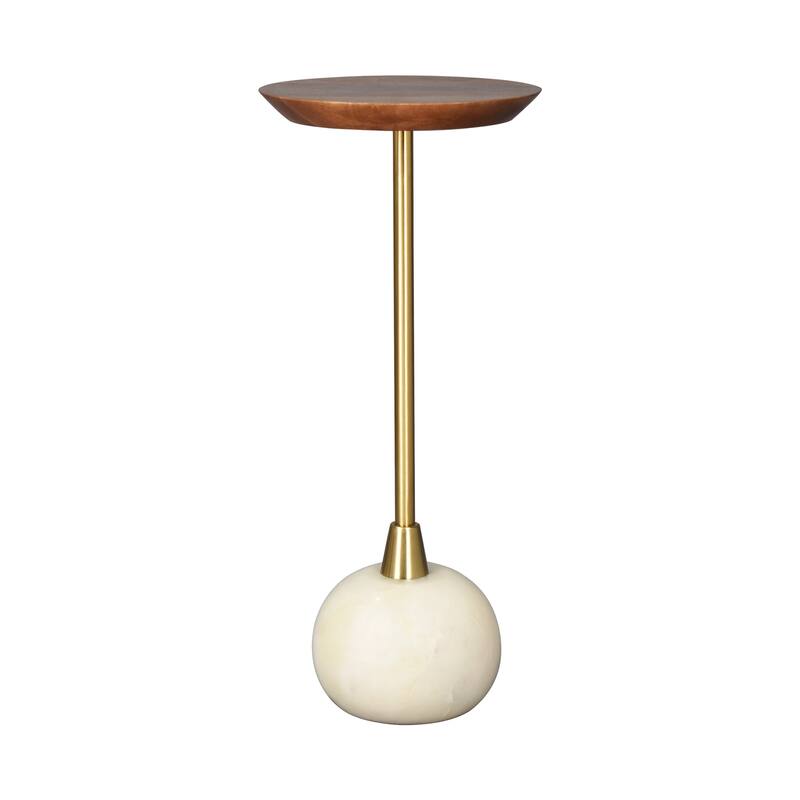 Pinon Modern Marble & Wood Round Drink Table, 10"W x 10"D x 22"H, by Sevita