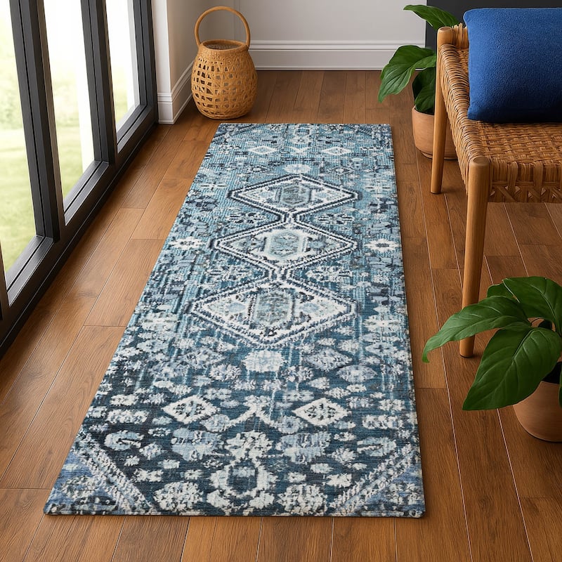 Premium Washable Super Soft Traditional Global Mayfield Rug - 2'3" x 7'6" - Blue