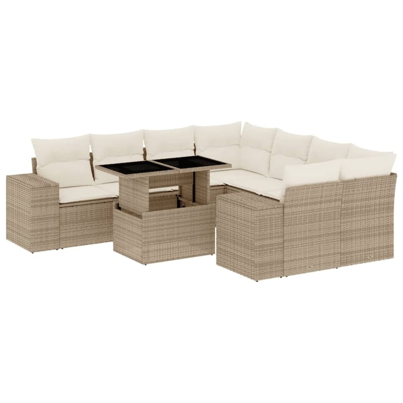 vidaXL Patio Sofa Set with Cushions Outdoor Furniture 9 Piece Poly Rattan - 24.4 x 24.4 x 27.2