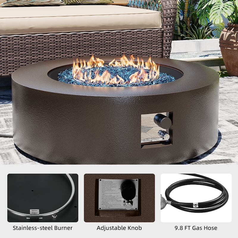 Patio Watcher 42-inch iron outdoor fire pit table with gas tank cover, lid - 42