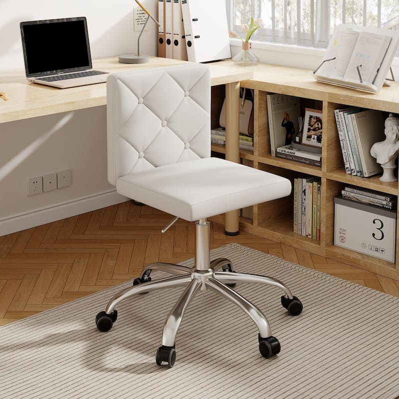 Javlergo Armless Office Desk Chair PU Leather Mid-Back Adjustable Height 360° Rolling Swivel 10 Colors Available Office Chair - White