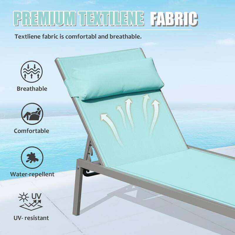 3 Piece Aluminum Patio Lounge Set ,Adjustable Chaise Chairs with Side Table