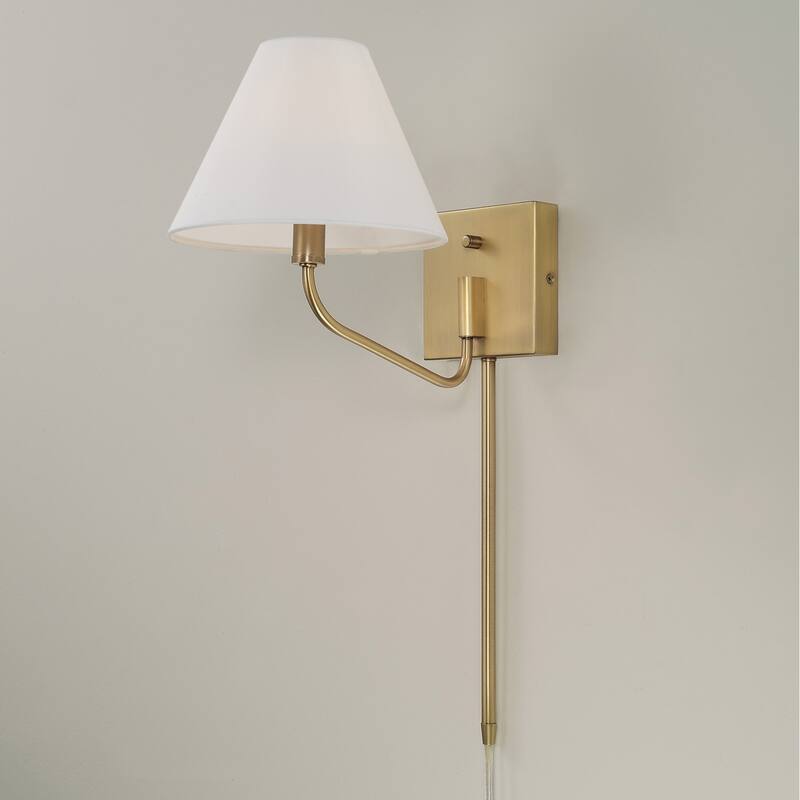 8.5" W x 10.25" H 1-Light Swivel Armed Sconce with Tapered Fabric Shade with Optional Plug-in and Cord Cover
