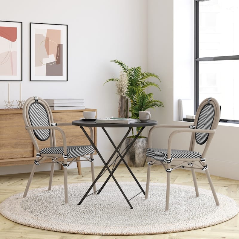 Stacking Bistro Chairs with Metal Frames - Black & White/Light Natural Frame