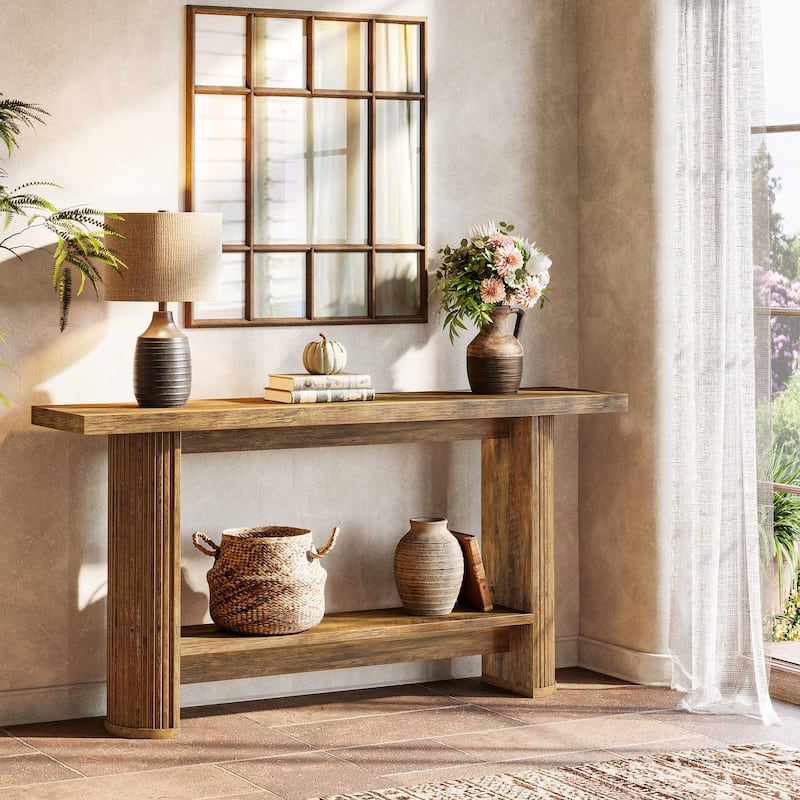Industrial Wooden 2-Tier Console Sofa Table Entryway Furniture - Brown