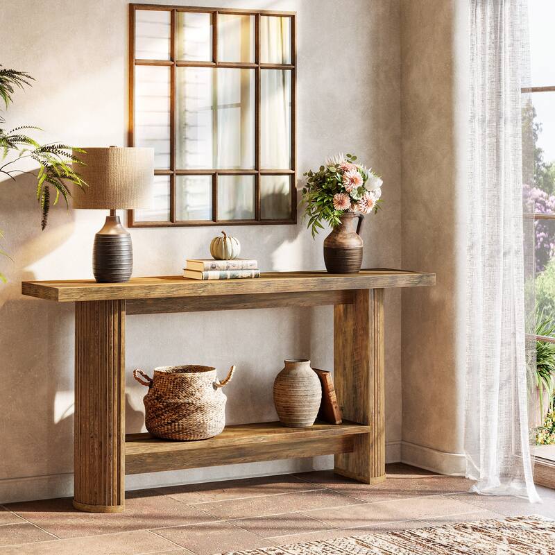 Industrial Wooden 2-Tier Console Table Sofa Table Entryway Furniture
