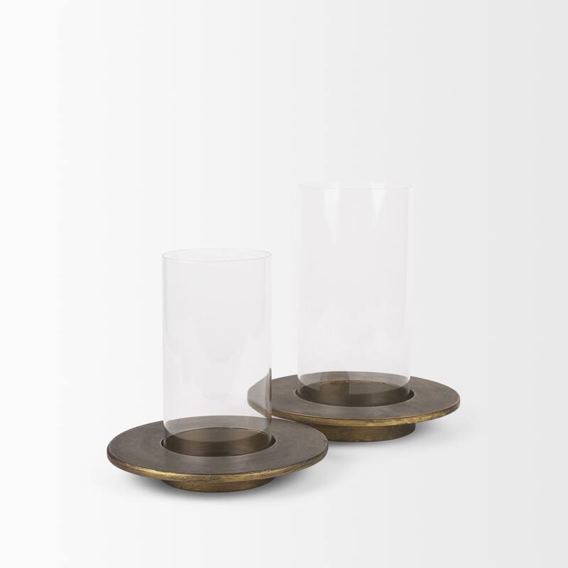 Vivian Gold Metal and Glass Hurricane Candle Holder (Set of 2) - 9.1L x 9.1W x 14.0H