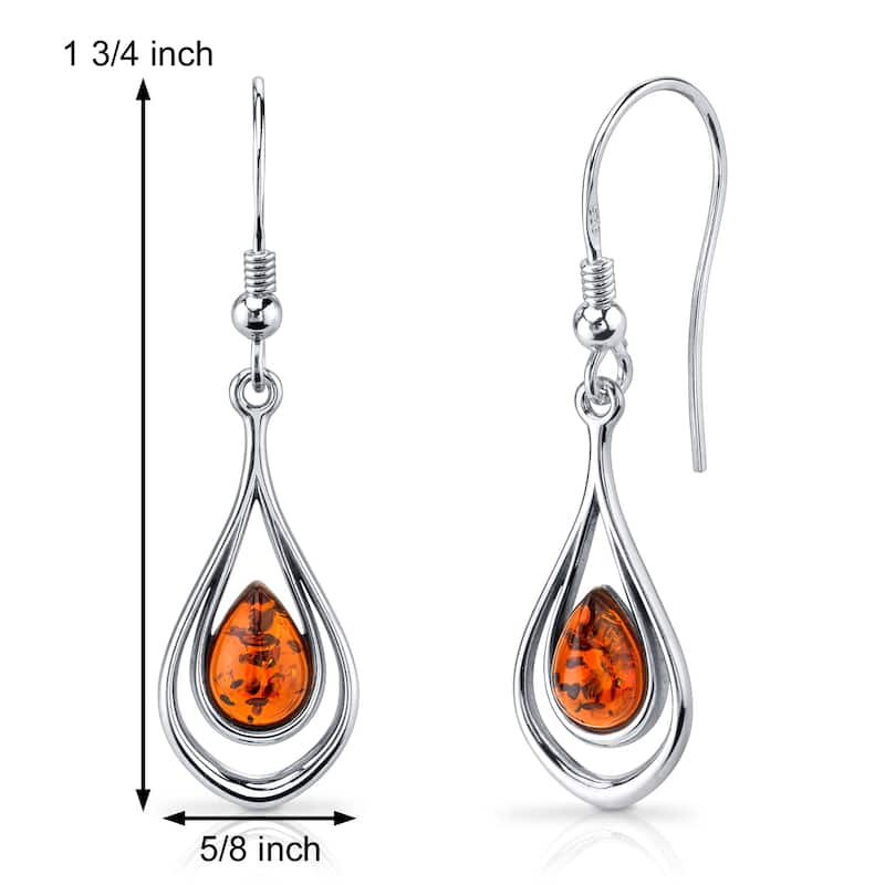 Baltic Amber Teardrop Dangle Earrings in Sterling Silver