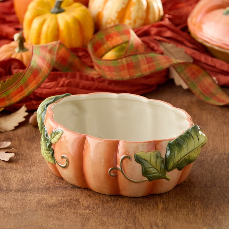 Certified International Harvest Fields 3-D Pumpkin Shallow Serving - 10.00"L x 7.00"W x 3.25"H
