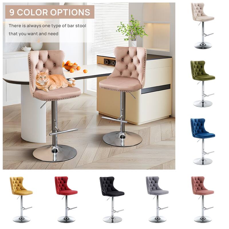 Velvet Adjustable Swivel Counter Height Barstools Set of 6