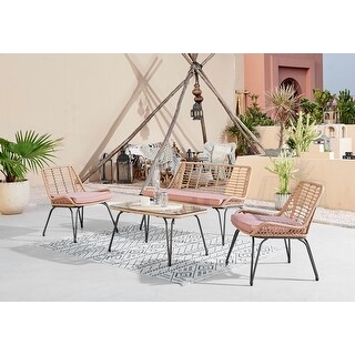 Fiji 4-Piece PE Rattan Outdoor Set with Salmon Cushions