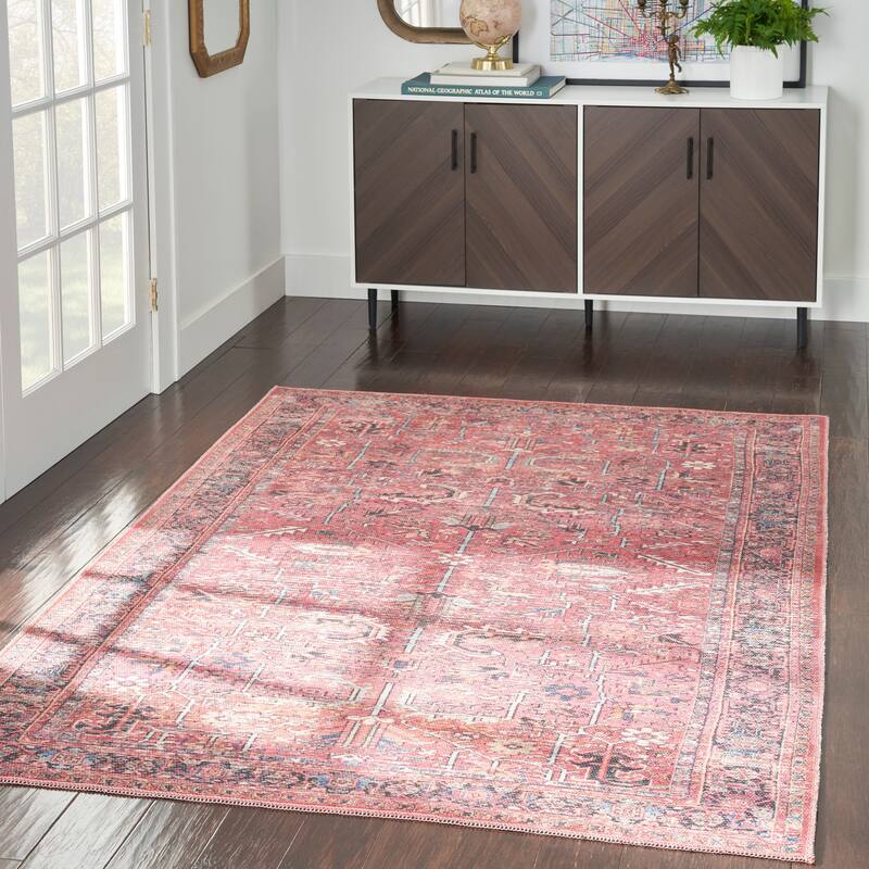 New Concept Washables Vintage Persian Floral Machine Washable Area Rug - 5'3" x 7'3" - Brick - Rectangle