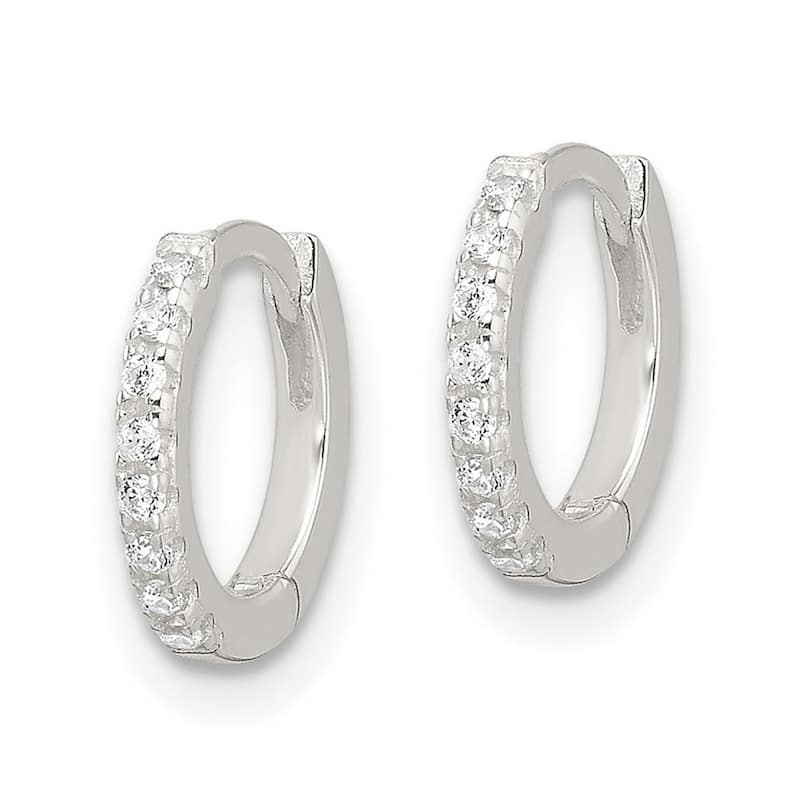 Curata 925 Sterling Silver Pave Cubic Zirconia Small Hinged Hoop Earrings - 10x2mm