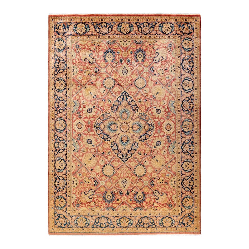 Overton Handknotted Wool Traditional Oriental Purple Area Rug - 6' x 9' - Rose - 6' x 9'