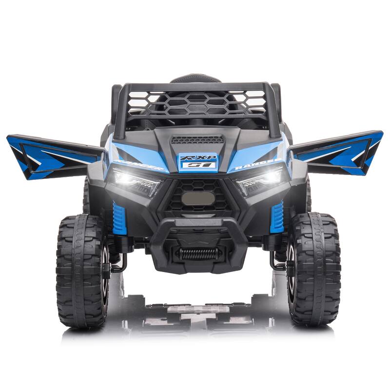 12V kids Ride On Mini UTV, Electric Car with Front LED Lights and Horn, Single Seat with a Safety Belt, Forward/Reverse Function - Black+Blue