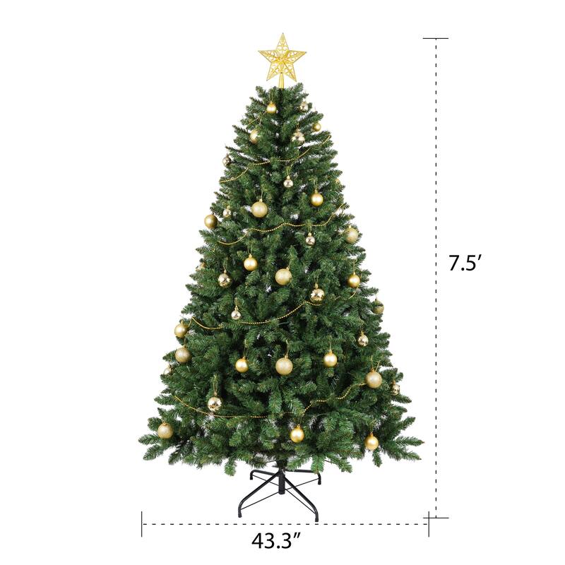 7.5FT Pre-Lit Artificial Christmas Tree with 550 LED Lights, 1350 Tips, Hinged PVC Design and Metal Stand
