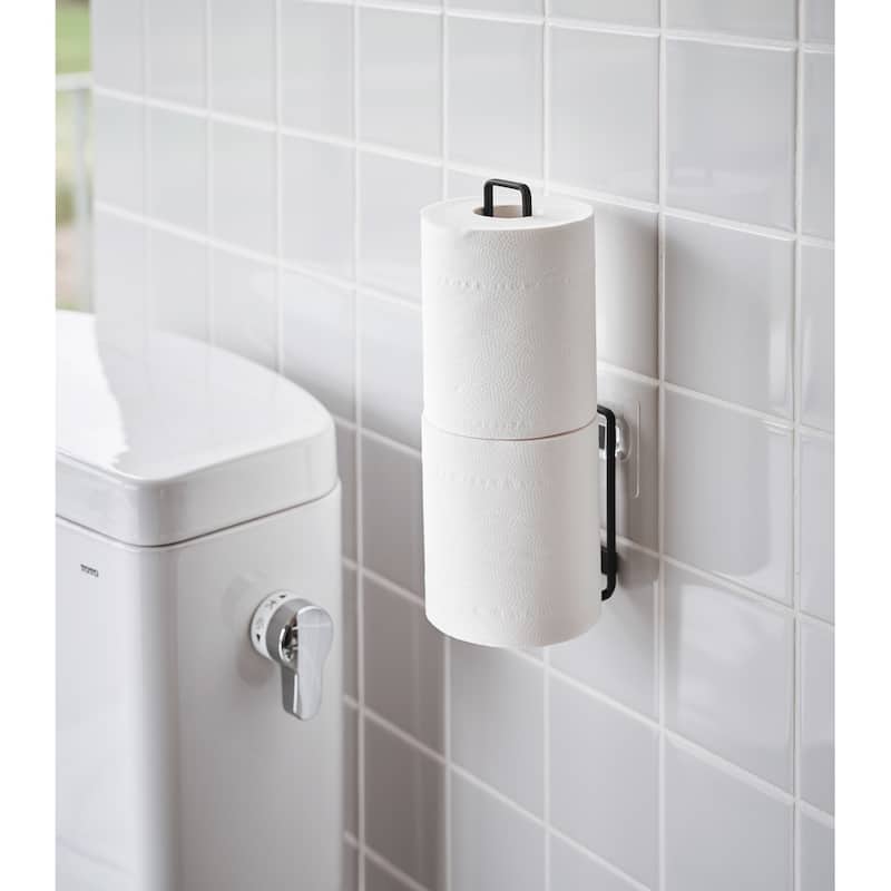 Yamazaki Home Traceless Adhesive Toilet Paper Holder, Steel, Holds 2.2 lbs - L 2.87 x W 1.46 x H 9.84 inches