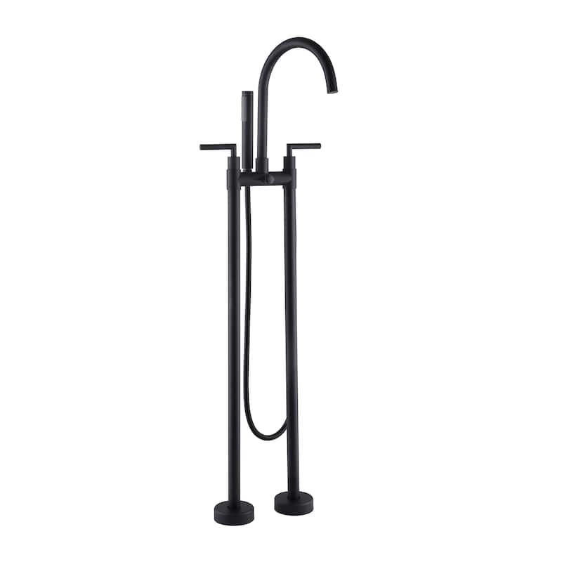 46"H Solid Brass 2-Handle Floor Mounted Tub Faucet with Diverter and Handheld Shower - Matte Black