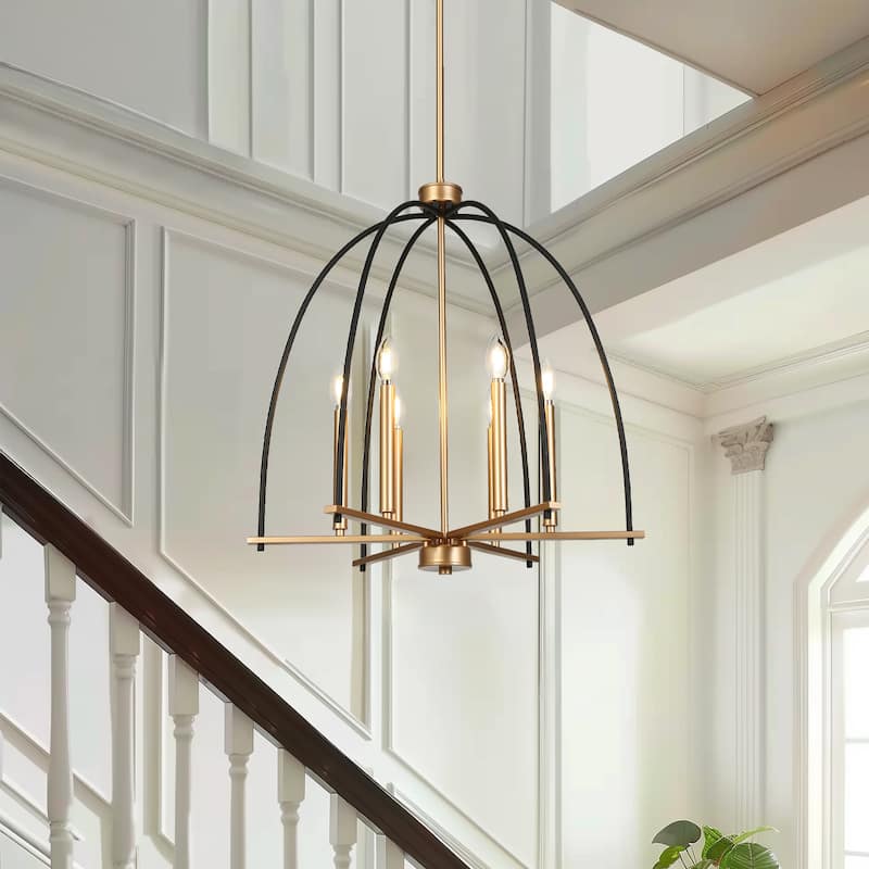 Modern 6-Light Birdcage Chandelier Black Gold Pendant for Dining Room - 23.6 " × 25 "