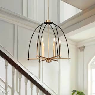Modern 6-Light Birdcage Chandelier Black Gold Pendant for Dining Room - 23.6 " × 25 "