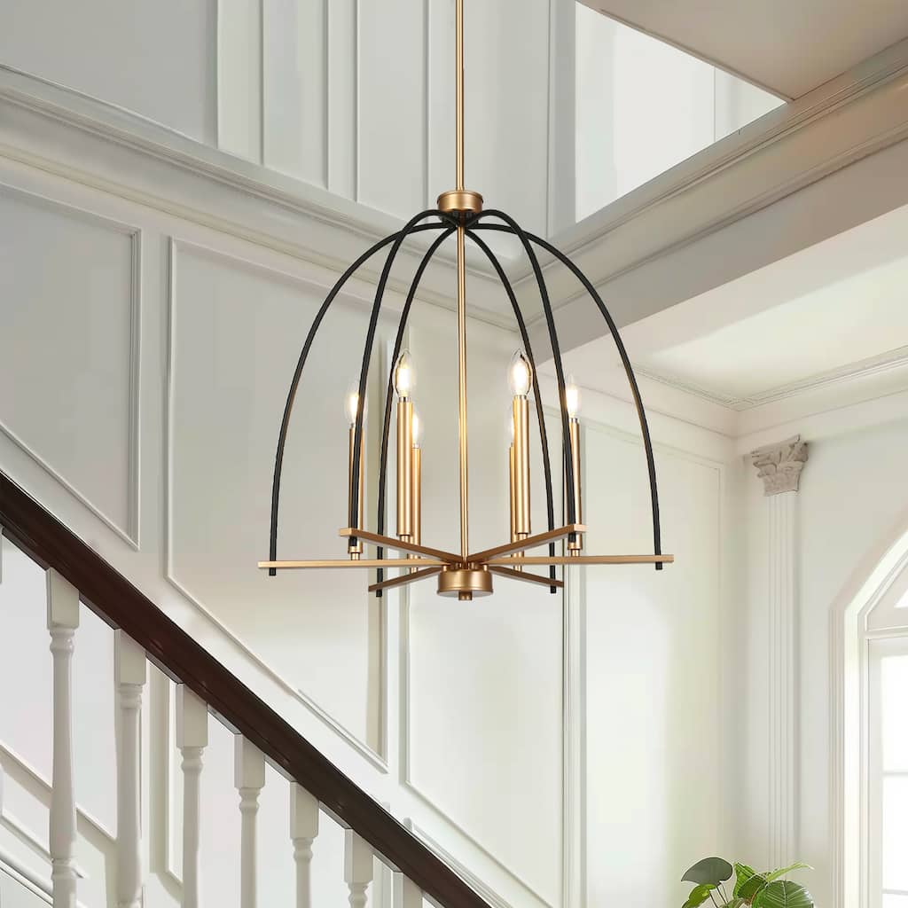 Modern 6-Light Birdcage Chandelier Black Gold Pendant for Dining Room - 23.6 " × 25 "