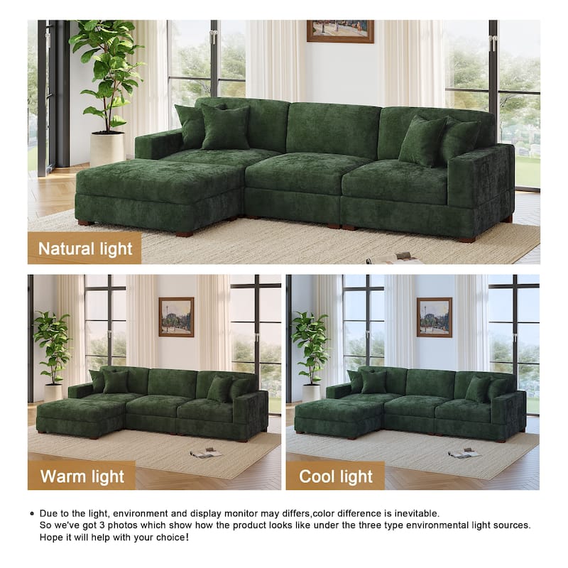 Modern Oversized Chenille Modular Sectional Sofa with Ottoman