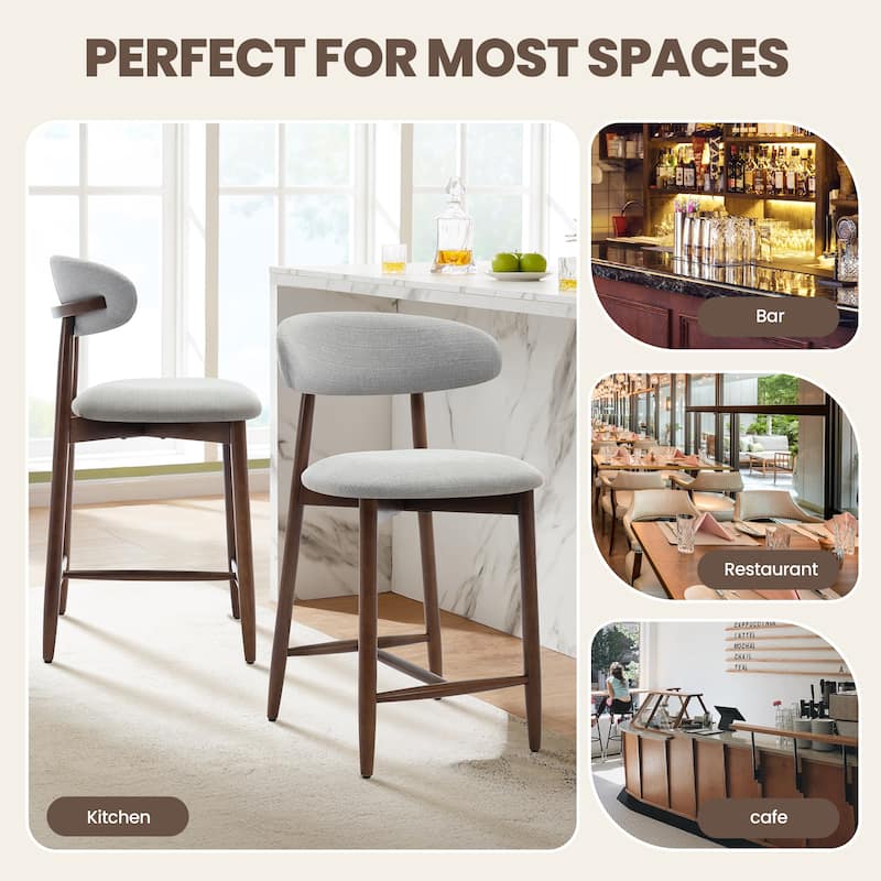 RENEWLINE Mid-Century Modern Upholstered Bar Stools with Backrest - Solid Wood Legs Counter Height Stools
