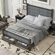 preview thumbnail 14 of 22, Queen Platform Bed with Upholstered Headboard & 2 Drawers - Antique White